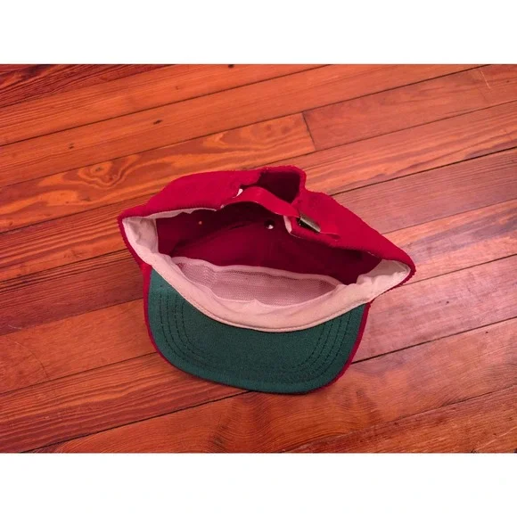 Vintage Campbells Soup Derby Cap Red Corduroy Snapback Hat Made in USA Rope Trim